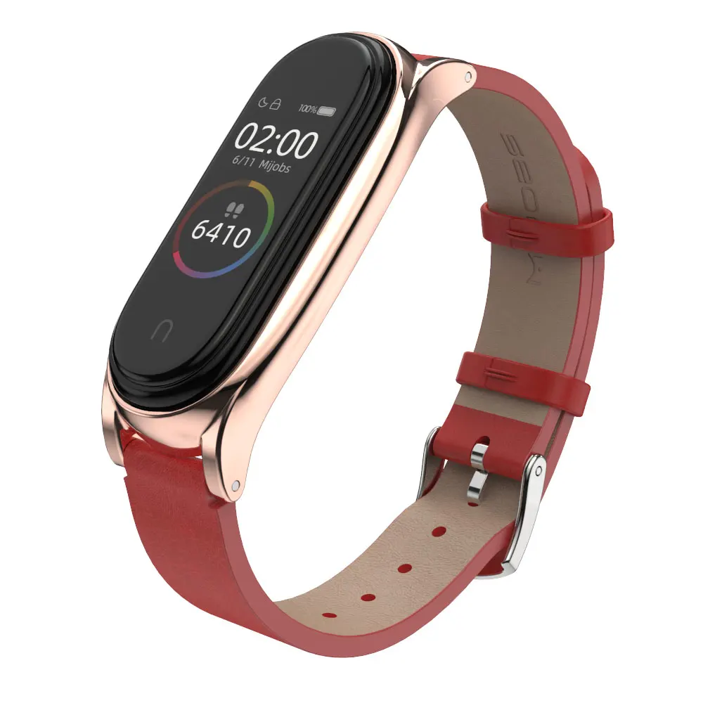 Strap for Mi Band 7 6 5 4 3 Leather Bracelet for Mi band 6 Strap for Xiaomi Mi Band 5 Correa Metal Wristbands Miband 4