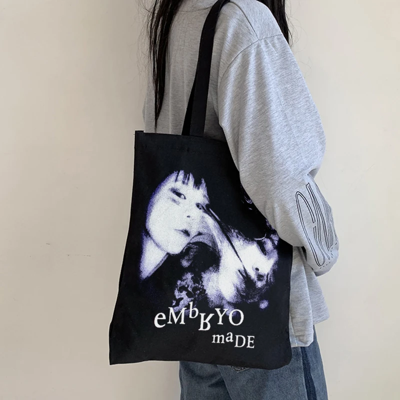 Gothic women bag horror face print canvas bag casual large capacity hip-hop women shoulder bag High street dark y2k shopper bags