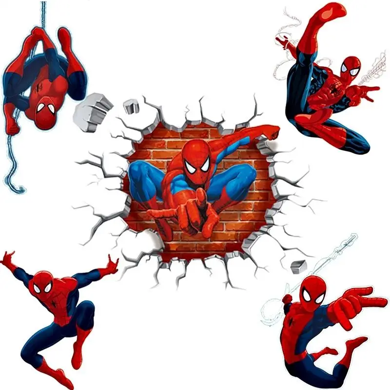 HOT Spiderman Super Heroes Wall Stickers For Kids Room Decoration Home Bedroom PVC Decor Cartoon Movie Mural Wall Art Decals