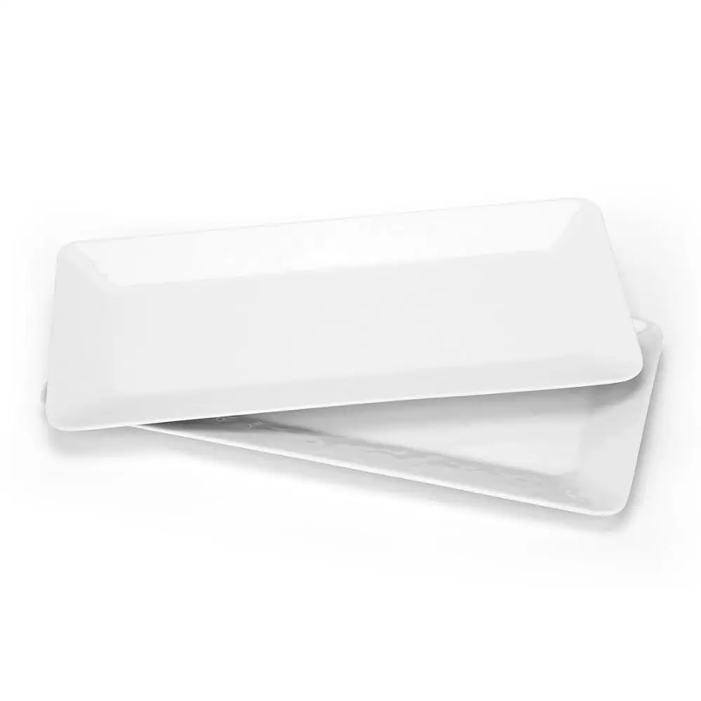 Juego de 2 bandejas de melamina de estilo nórdico, bandeja Rectangular grande para desayuno, comida, fruta, postre, 17 pulgadas, color blanco