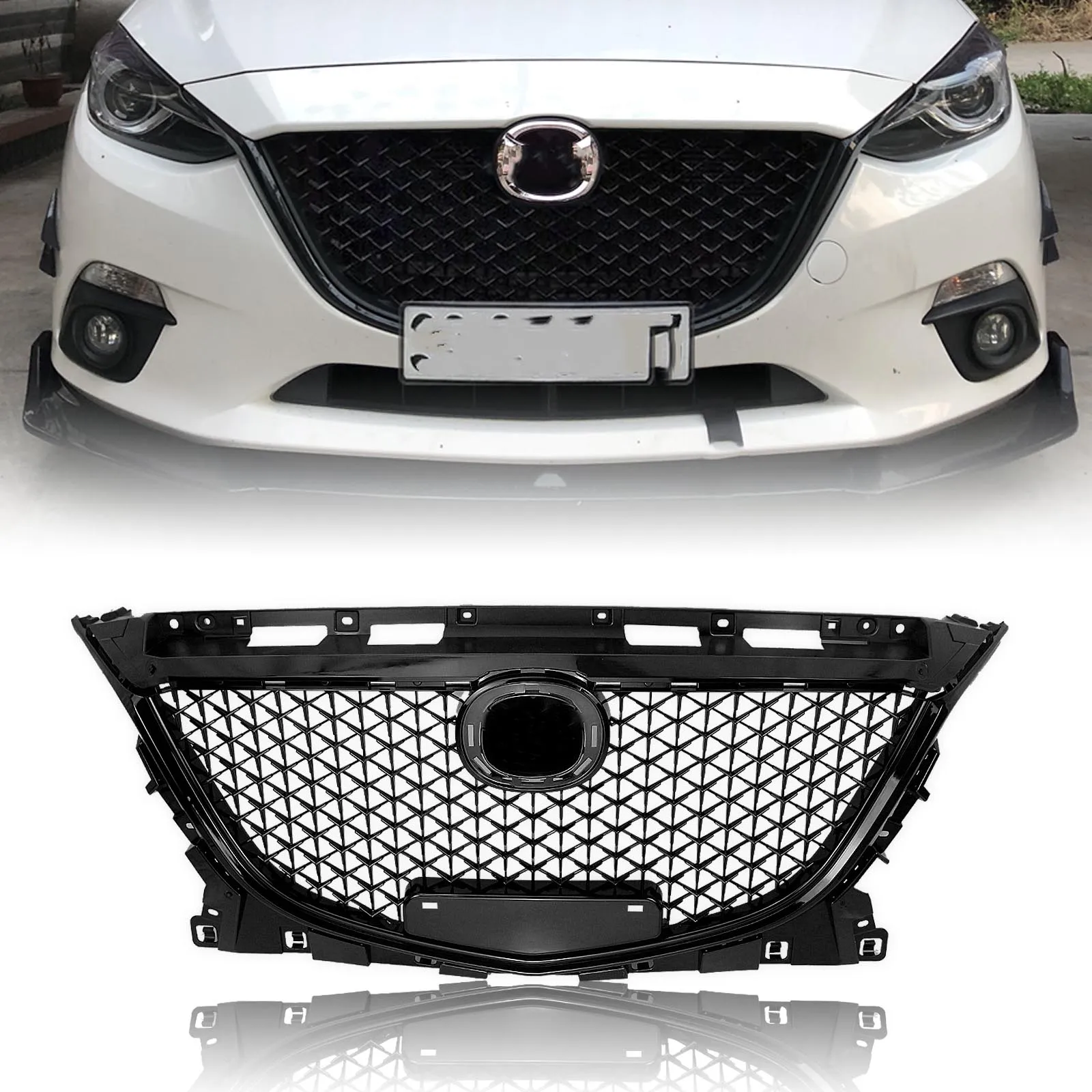 

Front Grille Racing Grill For Mazda 3 Axela 2014 2015 2016 Honeycomb Style Black Car Upper Bumper Intake Hood Radiator Mesh Grid