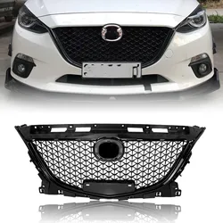 Parrilla delantera de carreras para Mazda 3 Axela 2014 2015 2016, estilo panal, capó de entrada de parachoques superior de coche negro, rejilla de malla de radiador