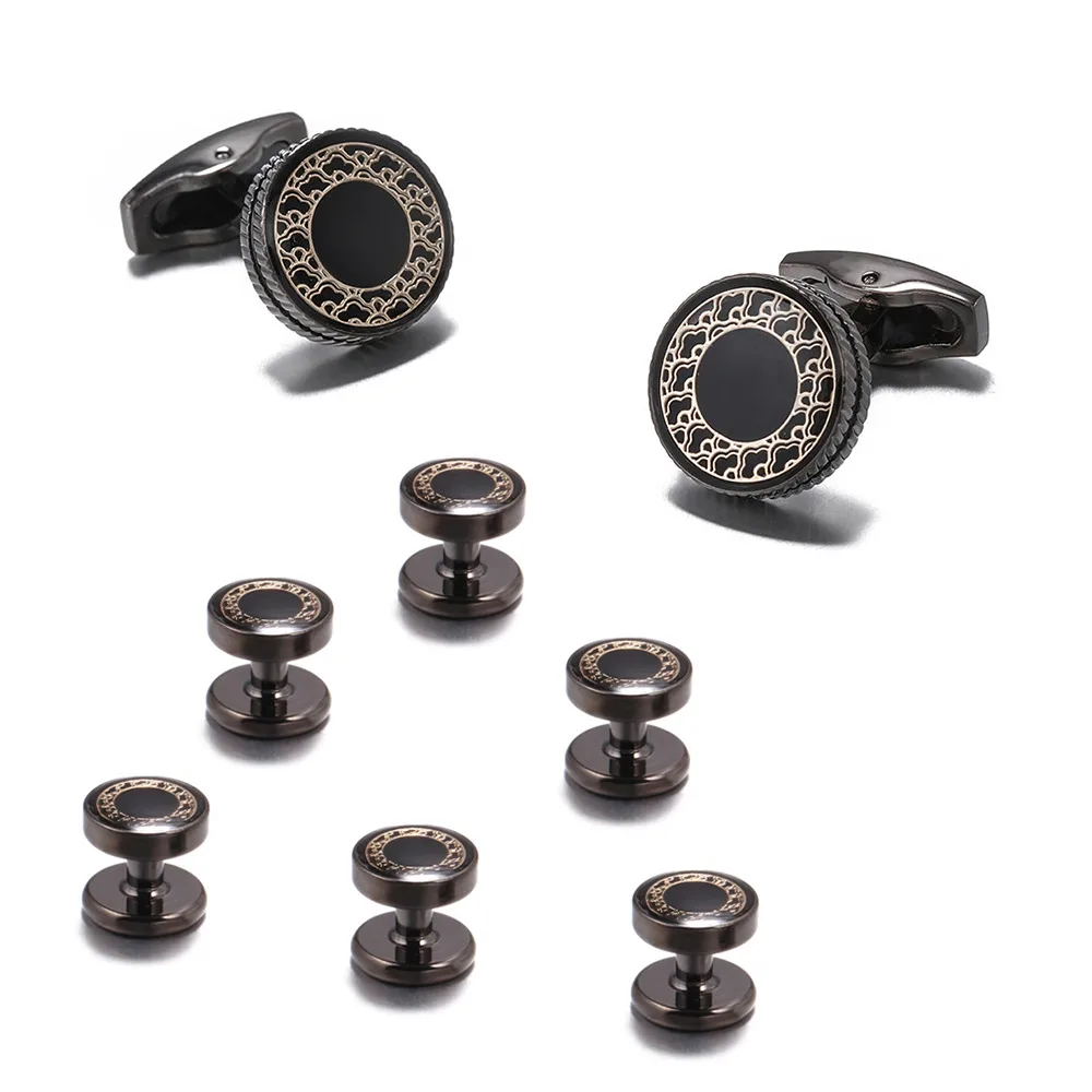 VAGULA Black Cufflink Stud 8 Pcs Set Bonito Gemelos Tuxedo Collar Stud S20