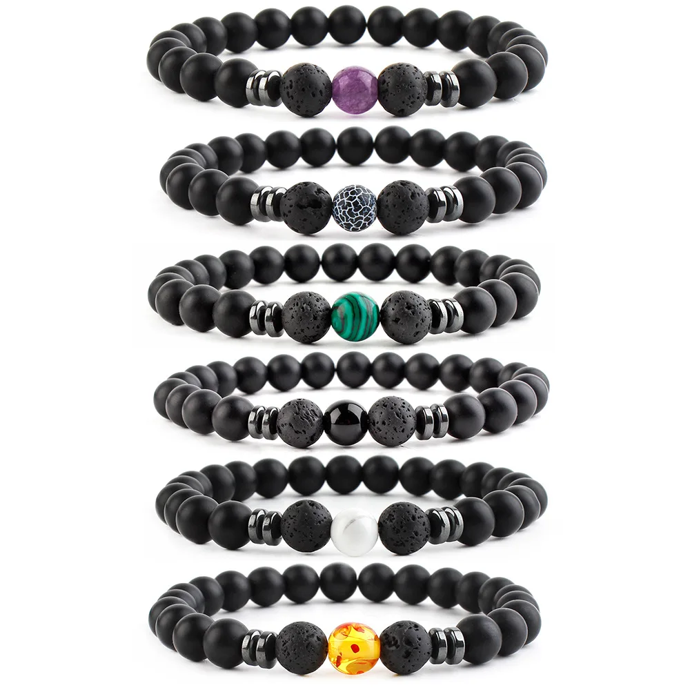 Men Natural amethyst White Turquois Volcanic Lava Stone Beads Bracelet Buddhism Spacer Charm Pulsera Women Yoga Jewelry