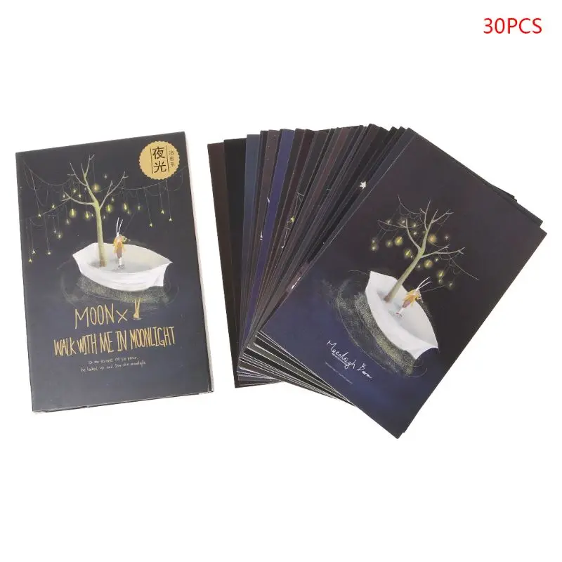 2021 New 30pcs Vintage Luminous Postcard Glow In The Dark Moon Light Greeting Post Card Novelty Xmas Greeting Cards Gift