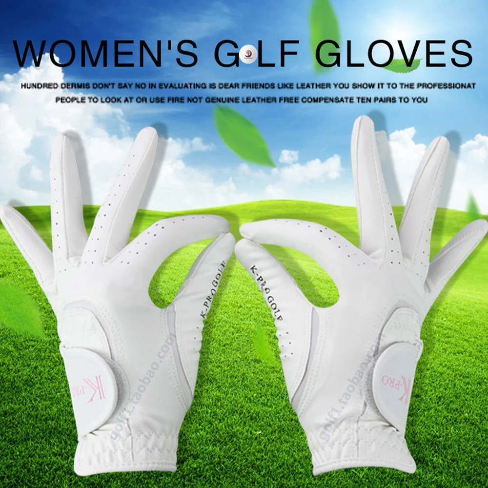 1Pair Women\'s Golf Gloves Microfiber Soft Fit Sport Grip Durable Gloves Anti-skid Breathable Sports Gloves