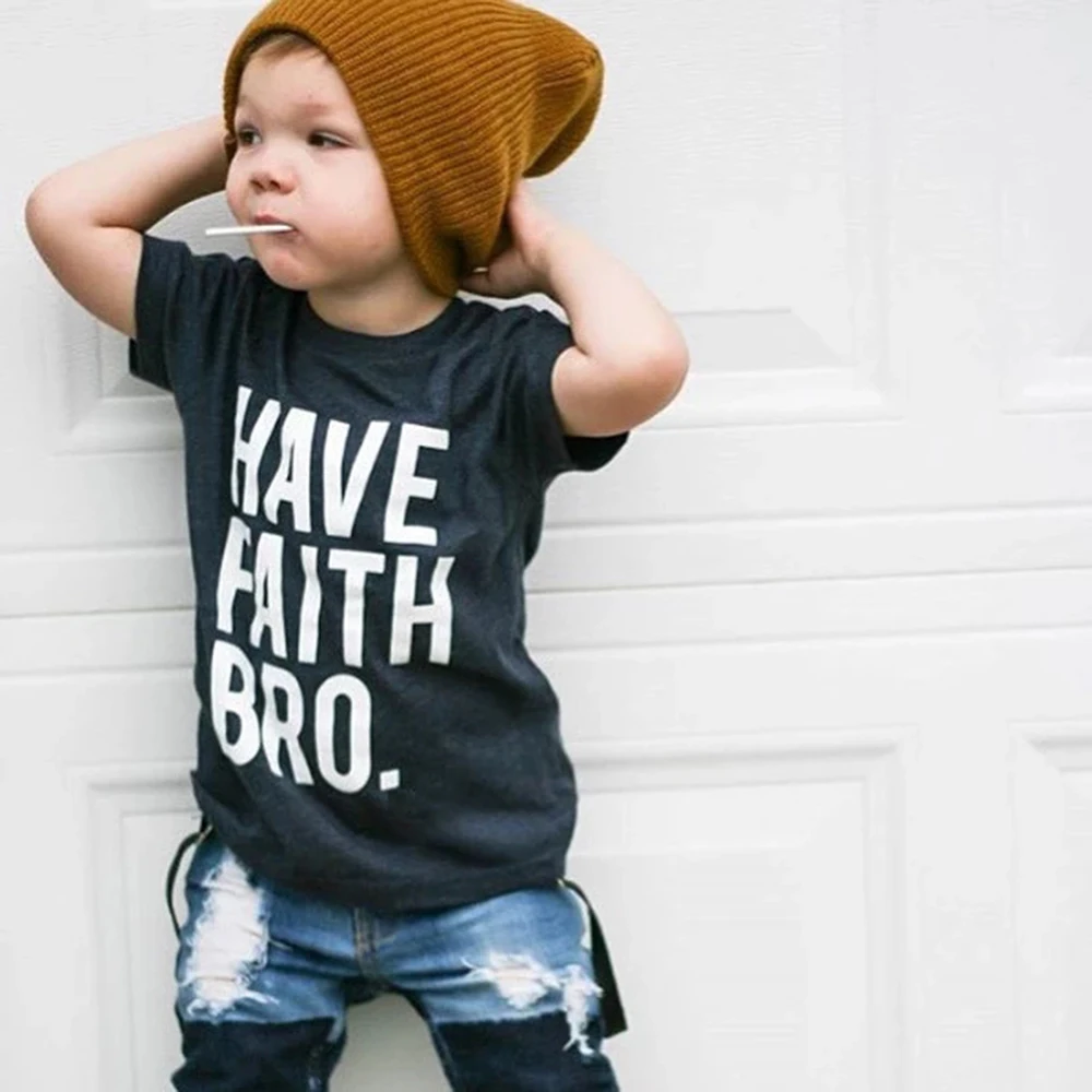 

Have Faith Bro Kids Tshirt Funny Letters Printed Toddler Boys T-shirt Children Fashion Casual Short Sleeve Tees Tops Outfits