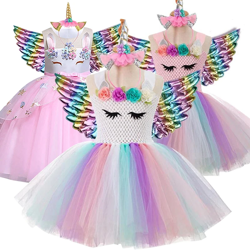 2022 Costumes For Baby Sequins Birthday Party Unicorn Dresses For Girl Elegant Princess Kid Carnival Children Clothing 3-10 Age