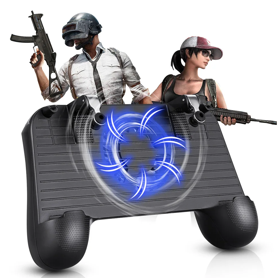 Pubg controlador de jogo móvel gamepad joystick para o telefone gatilho aim botão l1r1 atirador para iphone android jogo almofada com ventilador