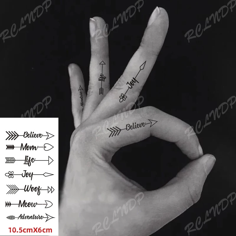 Waterproof Temporary Tattoo Sticker Finger Arrow Believe Mom Life adventure English Letters Flash Tatoo Fake Tatto for Women Men