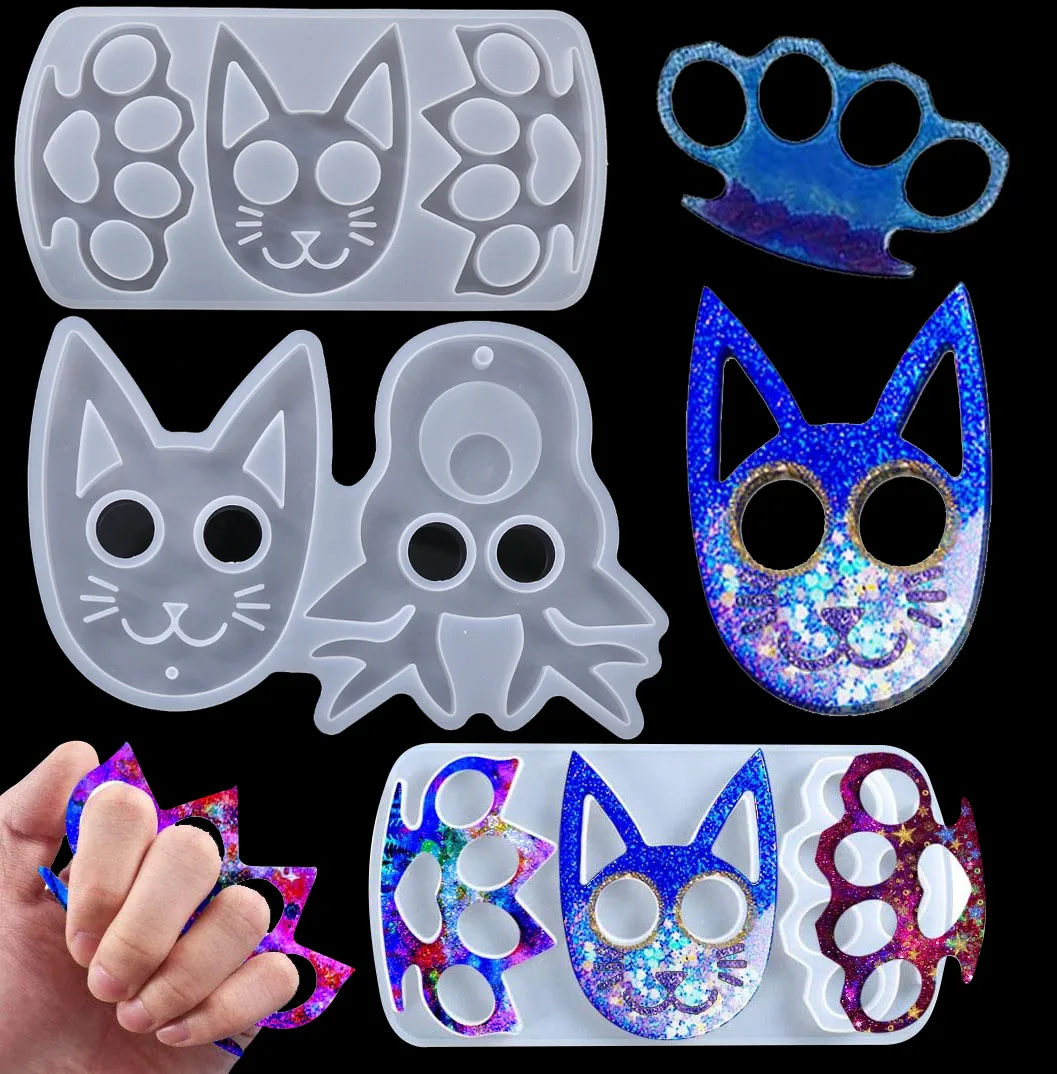 1Pcs Cat Fox Fist Claw Defense Cat Skull Silicone Mould DIY Ring Set Keychain Crystal Epoxy Resin Mold Crafts Narzędzia do odlewania