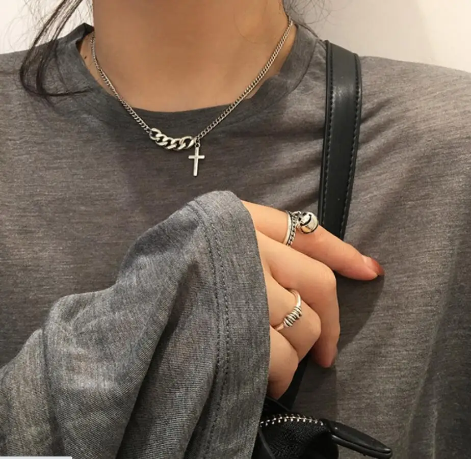 Simple Classic Fashion Double Sided Cross Antique Silver Color Pendant Girl Short Long Chain Necklaces Jewelry For Women S2198 - Image 3