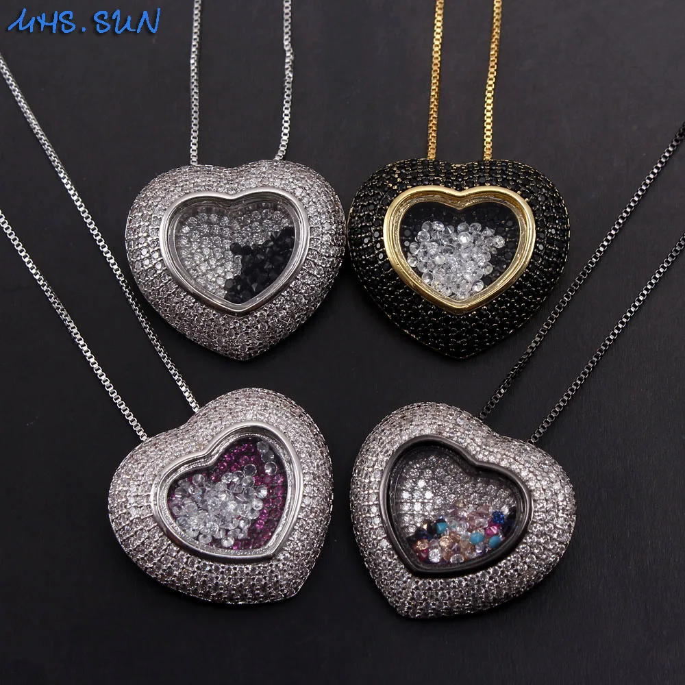 

MHS.SUN Women Mosaic Zircon Heart Pendant Necklace Vintage Gold Color Fashion Chain Necklace Jewelry Accessories For Girl Gift