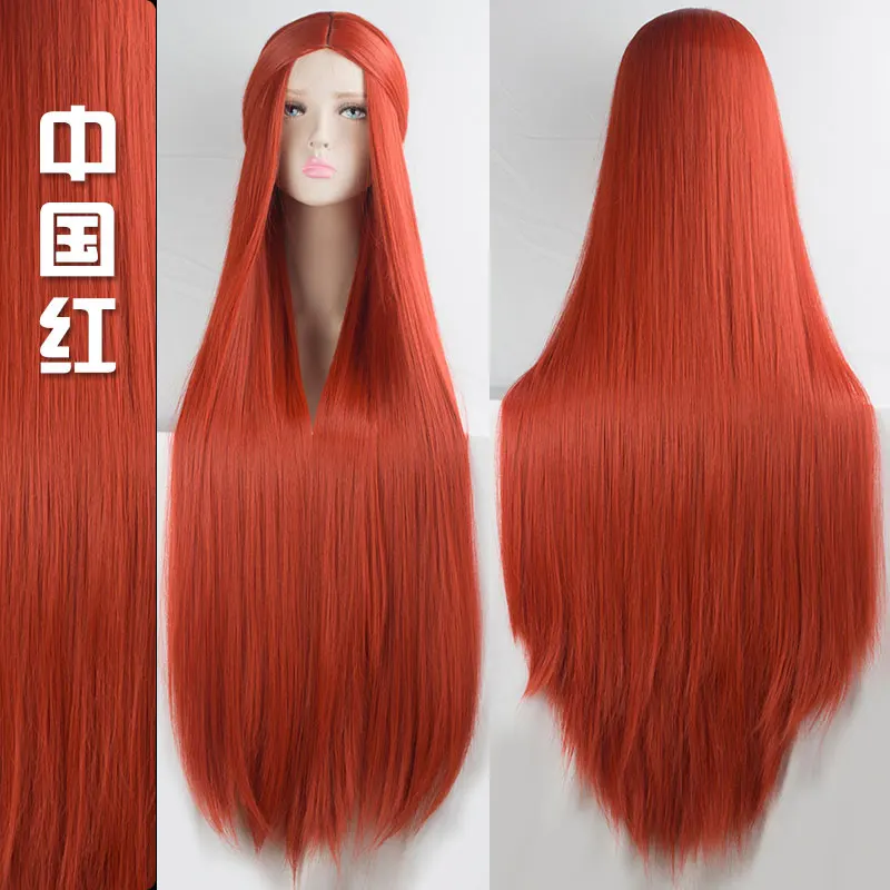 Aosi-peluca larga y recta de 100cm para mujer, pelo Natural con parte media, color negro y rosa, resistente al calor, para fiesta de disfraces,