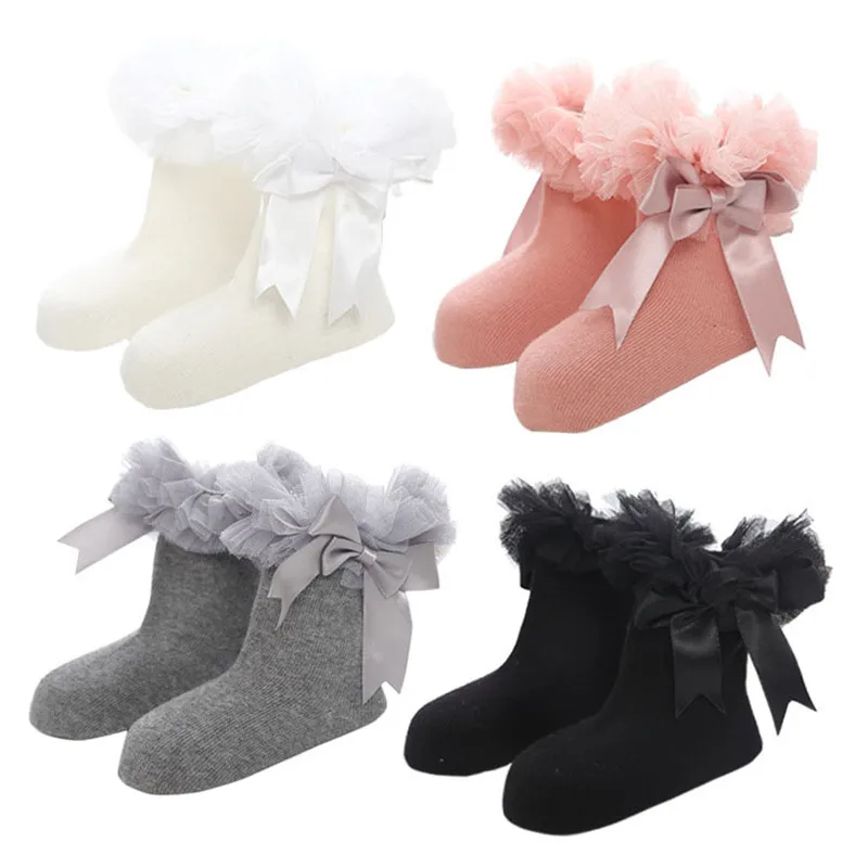 Princess Style Baby Girls Socks Lace Bow Baby Socks for Girls Cotton Children's Socks for Girl Autumn Winter Fashion Kids Stuff