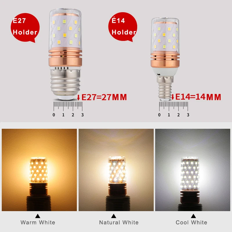 LED Dimmer Bulbs E27/ E14 Corn Lights Bulb Dimmable Three Way Color Switch Function 6000K/4500K/3000K For Home Lighting Fixture