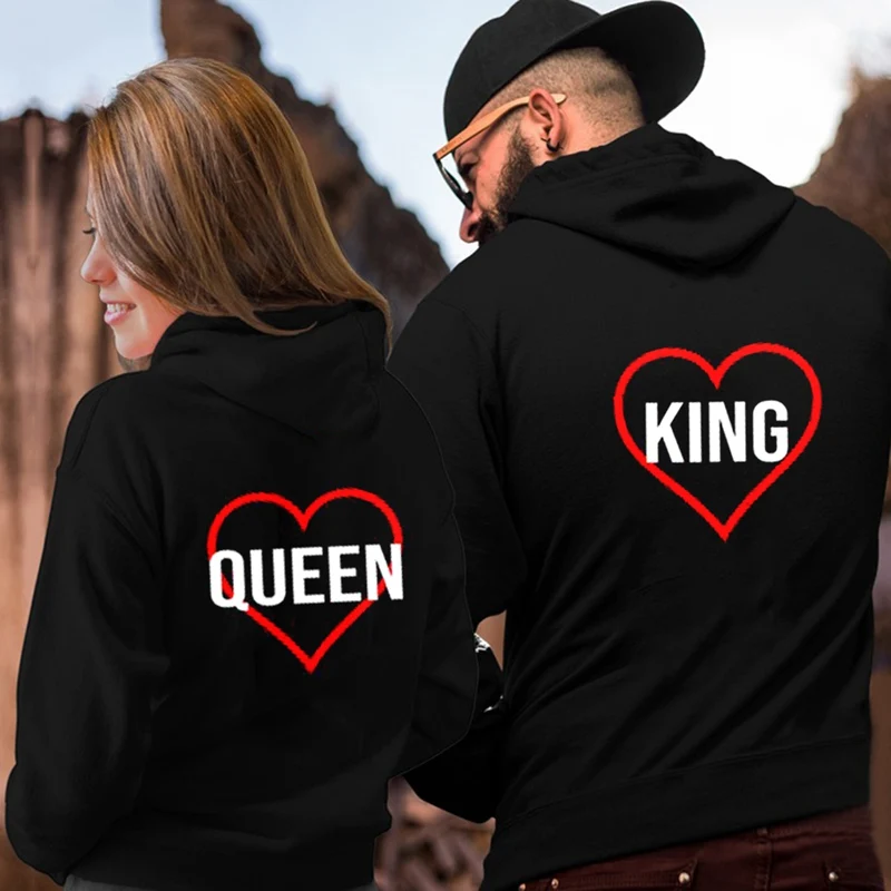 

Couple Hoodies Chritsmas Costumes Men Lovers Sweatshirt Lovers Couples Sudaderas De Mujer QUEEN KING LOVE HEART