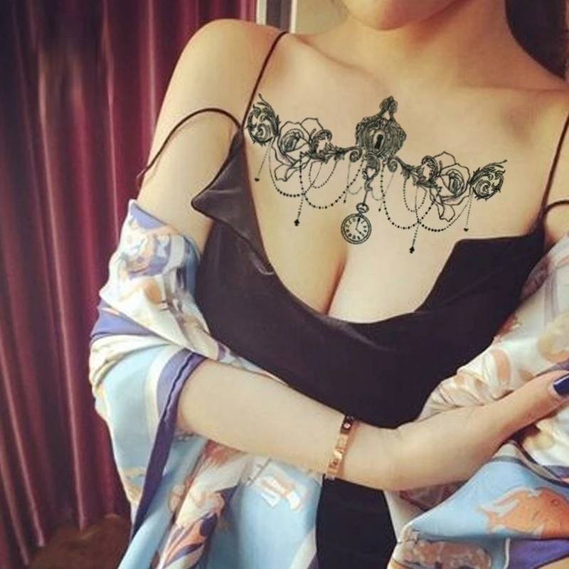 Sternum temporary tattoo sticker underboob sexy tatto henna lace mandala tatoo fake sexy breast tattoo tatouage temporaire femme