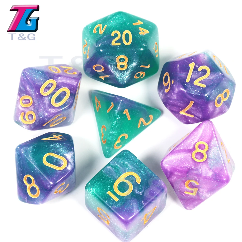 Creative Universe Galaxy Theme Dice Set, Delicate Dice for TRPG, DND Board Game, D4, D6, D8, D10, D12, D20, 7Pcs