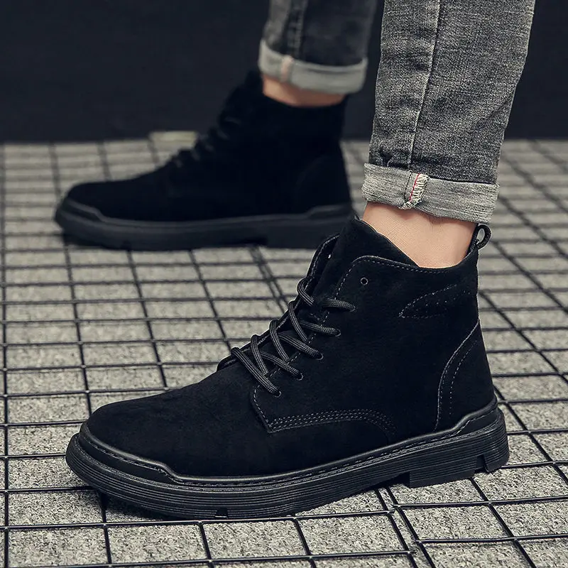 2020 Winter New Fashion Boots Male British Mid-Top Worker Boots Hight-Top Vintage Trendy Casual Wild Trendy Shoes