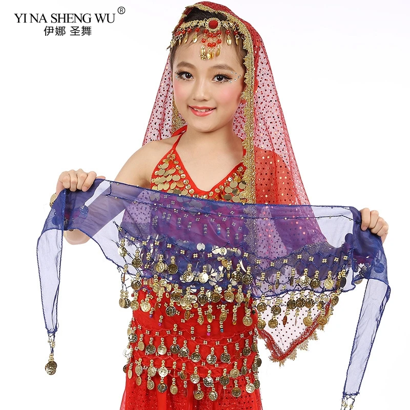 Trẻ Em Gái Múa Bụng Hông Khăn Phụ Kiện 3 Hàng Dây Lưng Vàng Bellydance Màu Đồng Tiền Eo Dây Chuyền Bọc Trẻ Em vũ Đạo Cụ