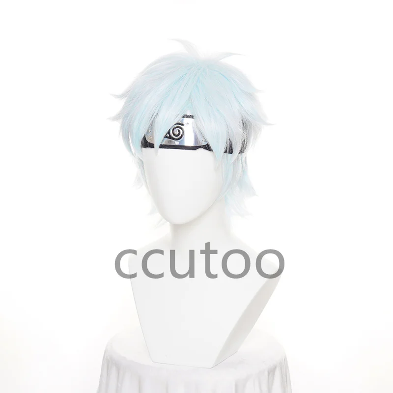 BORUTO NEXT GENERATIONS Mitsuki Cosplay Wig Short Light Blue Mixed Heat Resistant Synthetic Hair Wig +Headwear + Wig Cap