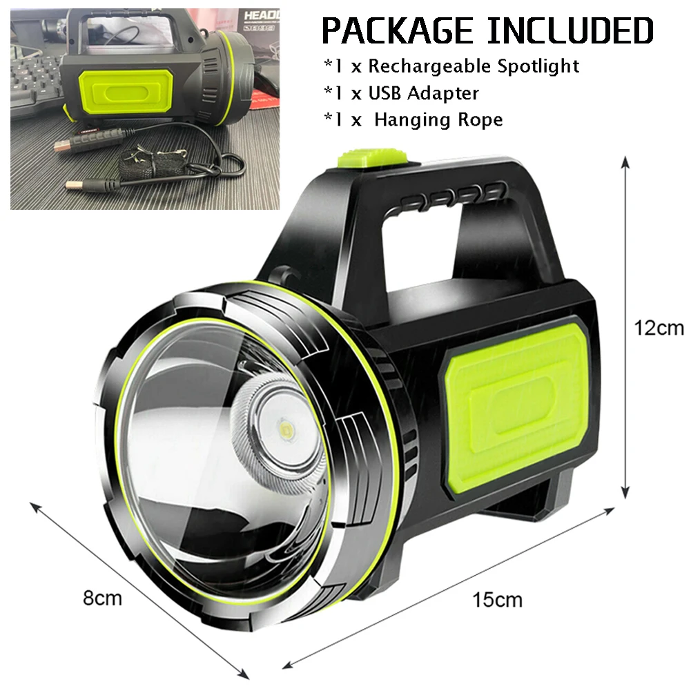 500m High Power Powerful Led Flashlight Portable Searchlight Rechargeable Spotlight Hunting Lamp Camping Outdoor Lighting