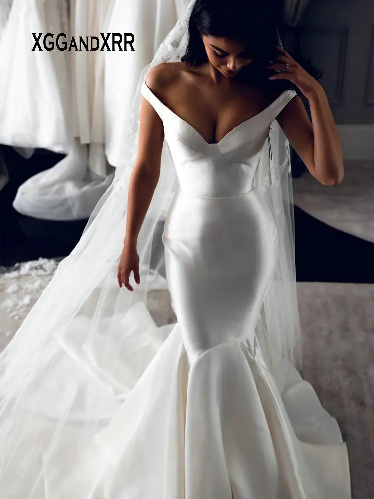 Sexy Mermaid Wedding Dress 2025 Bridal Gown V Neck Matte Satin Long White Formal Pageant Bride Dresses Custom Made Girl Dress