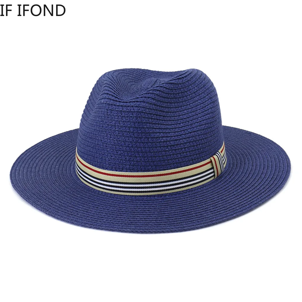 Women Wide Brim Sun Hats 2021 Spring Summer Fashion Panama UV Sun Protection Beach Straw Cap Men Outdoor Casual Jazz Cap