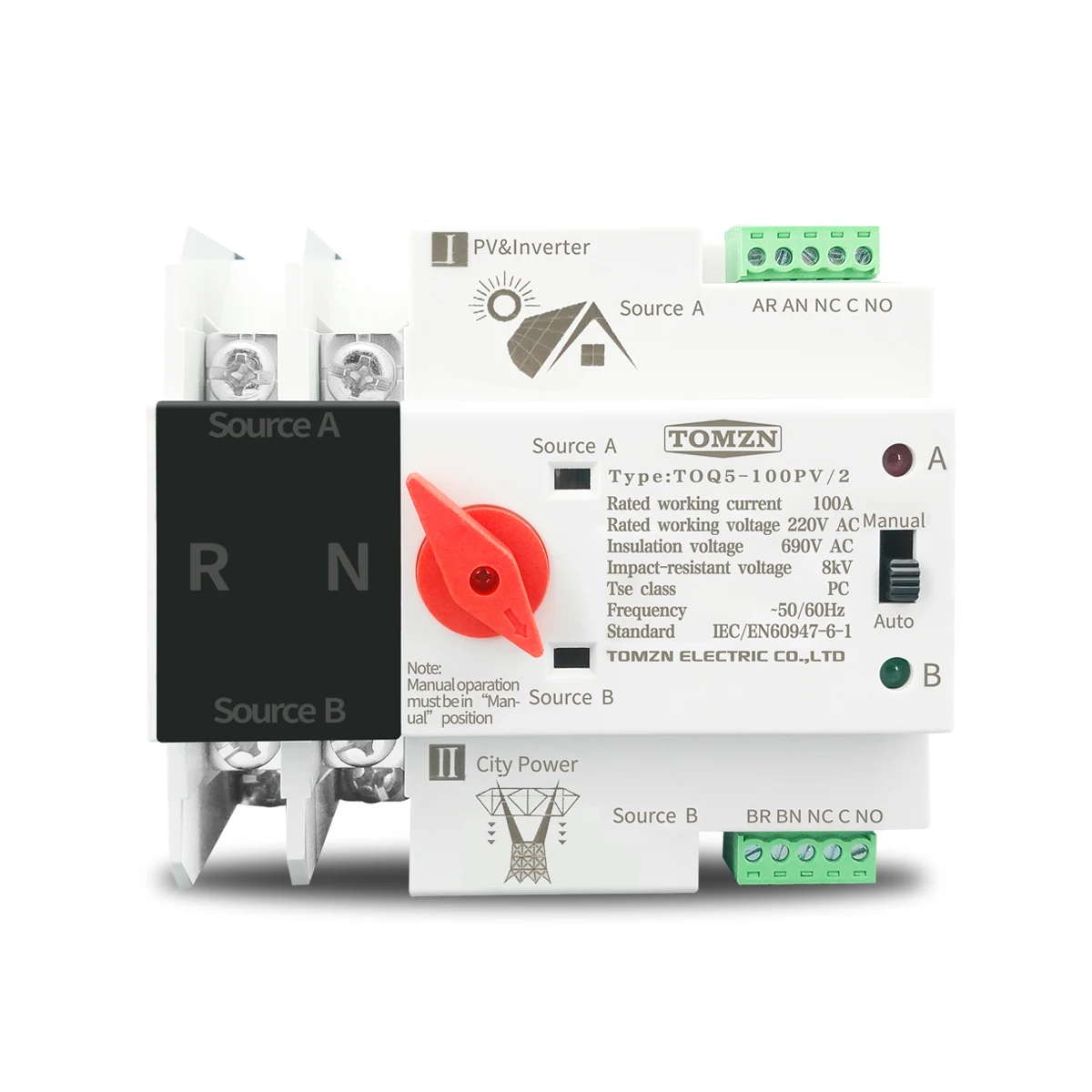 2P 3P 4P Din Rail ATS for PV and inverter Dual Power Automatic Transfer Selector Switches Uninterrupted 63A 100A 125A