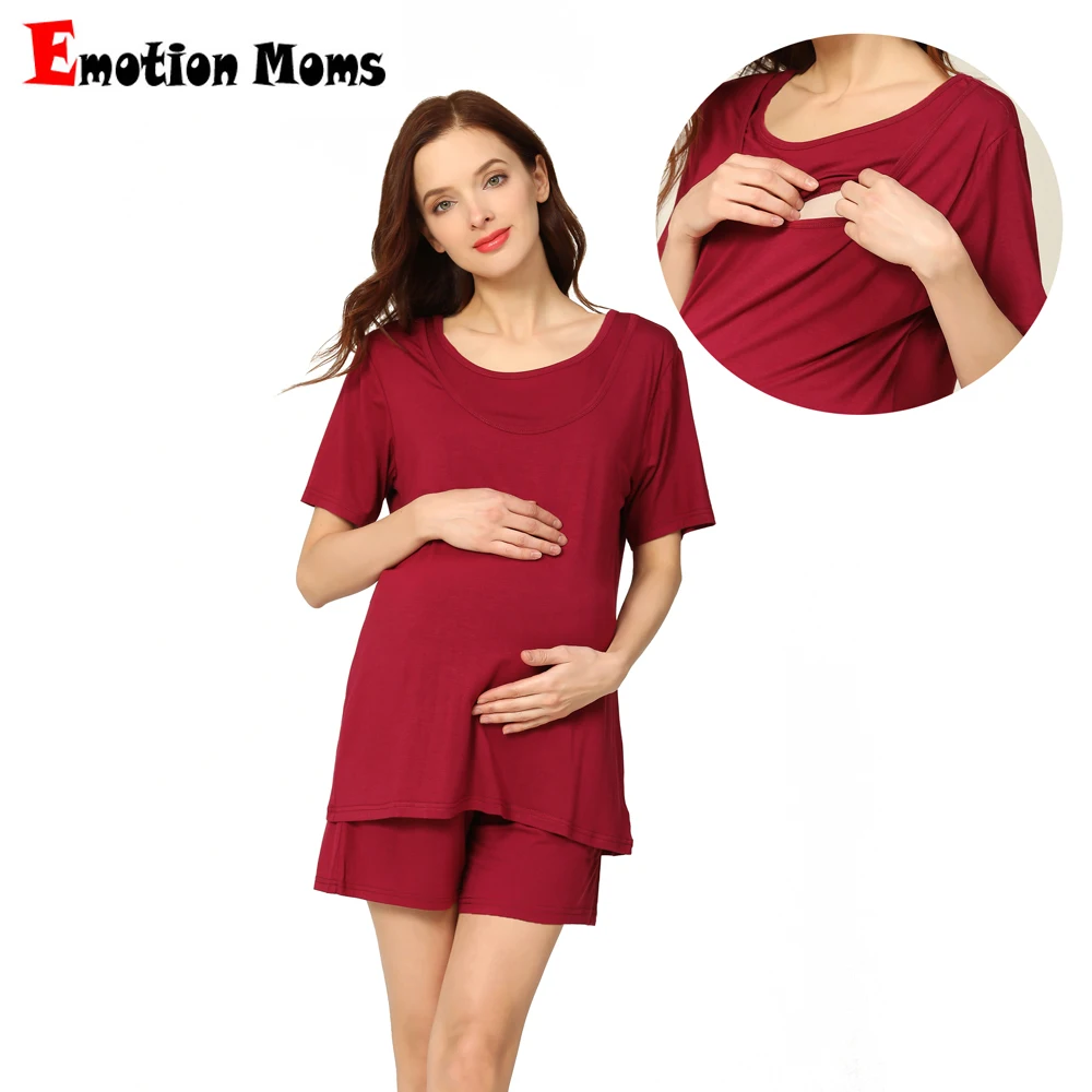 Summer Maternity Pjs Breastfeeding Nightwear Set Short Sleeve Shirt & Adjustable Pregnant Shorts Soft Lactancia Pajamas