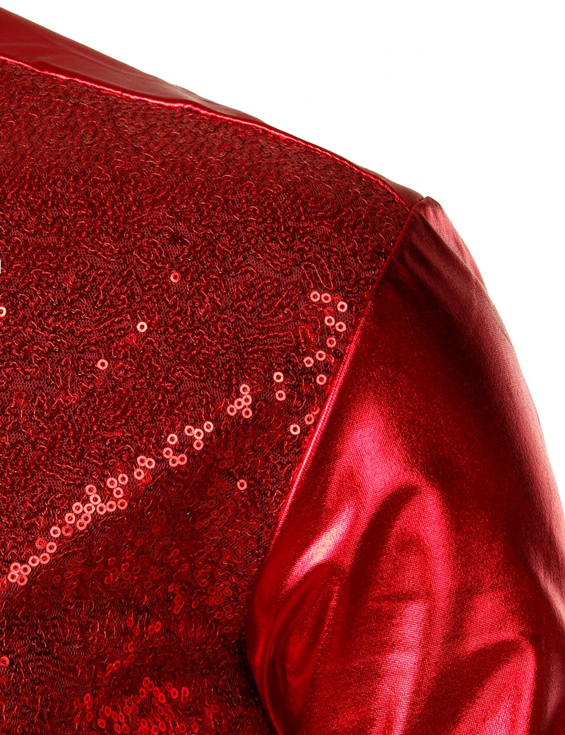 Red Sequin Metallic Patchwork Shirt Men 2023 New 70\'s Disco  Nightclub Sparkle Shirt Mens Halloween Party Stage Prom Costume 2XL