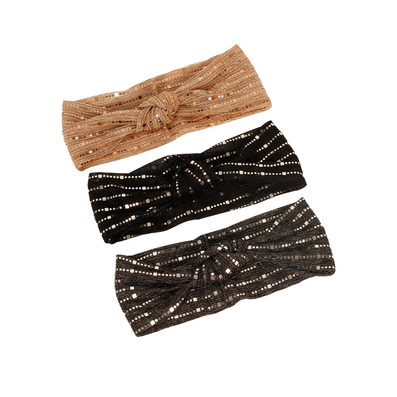 Geebro Women Metallic Sequin Soft Elastic Headband Twist Headwear Female Knotted  HeadWrap Vintage Hair Bands Accessories