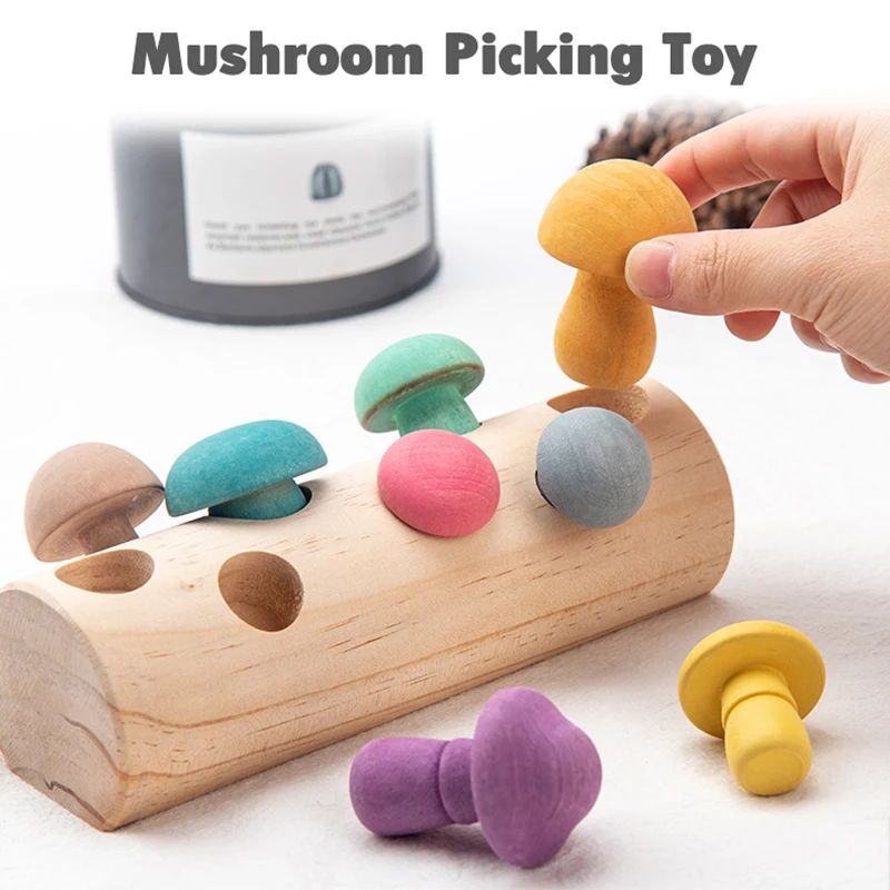 Mushroom Picking Game Wood Block Montessori Educational Wooden Baby Toys Developmental Shape Matching Assembly Grasp