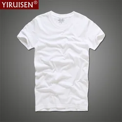 En kaliteli erkek kısa kollu % 100% pamuk T-shirt erkekler 2024 yaz marka gömlek düz renk rahat erkek Tops & Tees