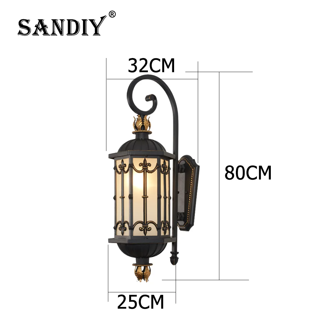 Outdoor Big Wall Light Palace Retro Sconce for House Exterior  Gate Porch Villa Garden Vintage Lamp Waterproof LED Black+Gold