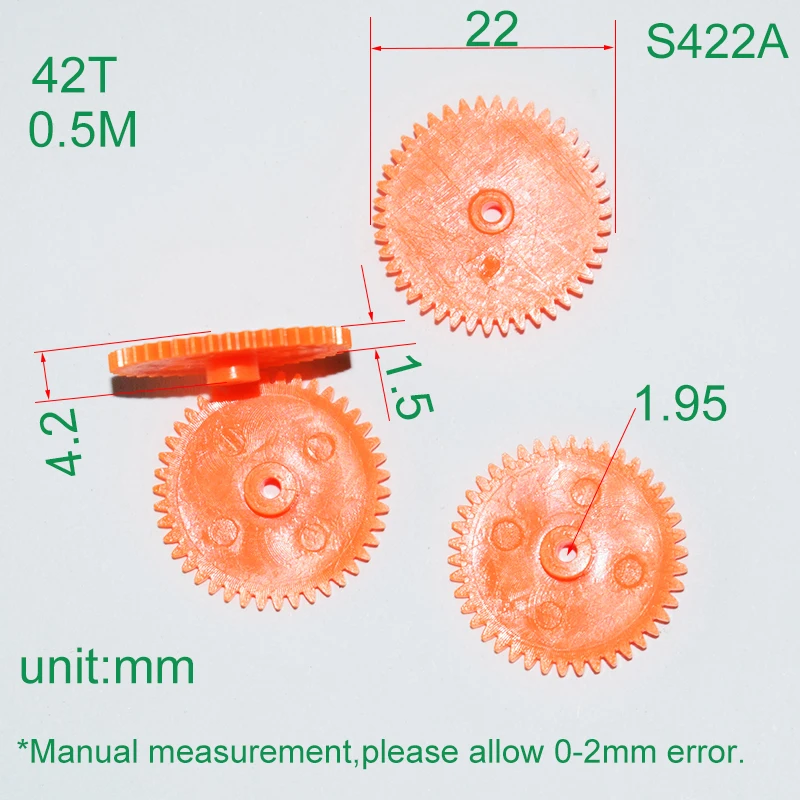 Dyarya – engrenage en plastique souple 42T, trou de 2mm 0.5M/rc voiture robot avion/DIY jouet technologie pièces de modèle/