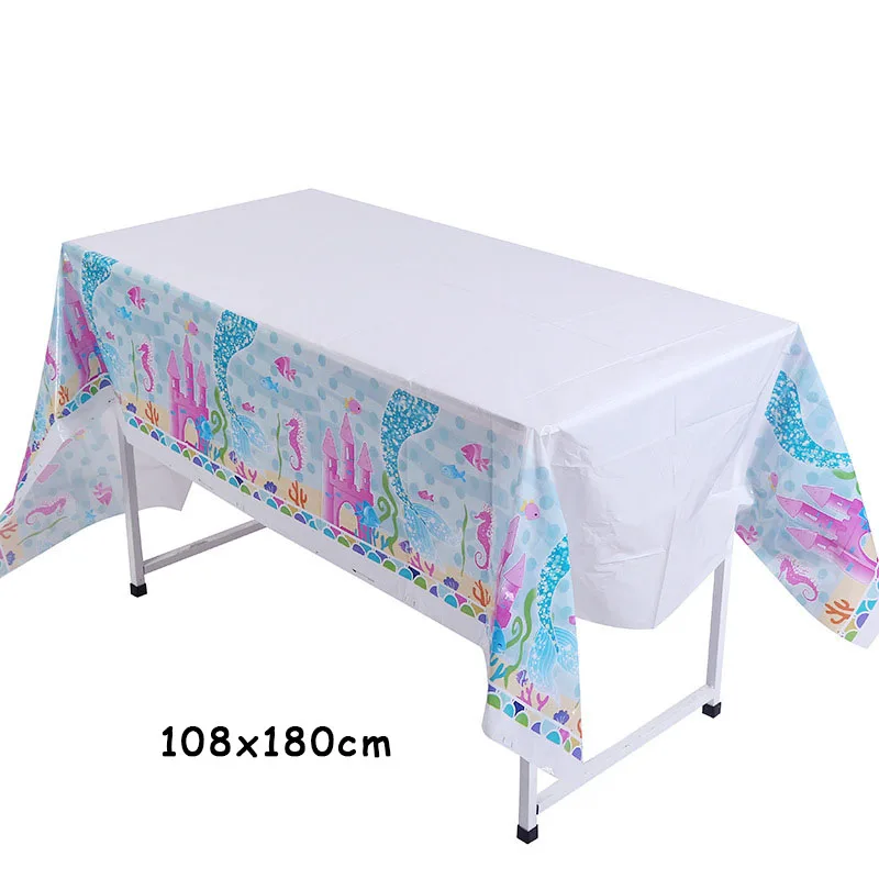 1PC 108cm*180cm Mermaid Disposable Tablecloth For Girl Birthday Party Decor Kids Mermaid Theme Party Supplies Baby Shower Favors