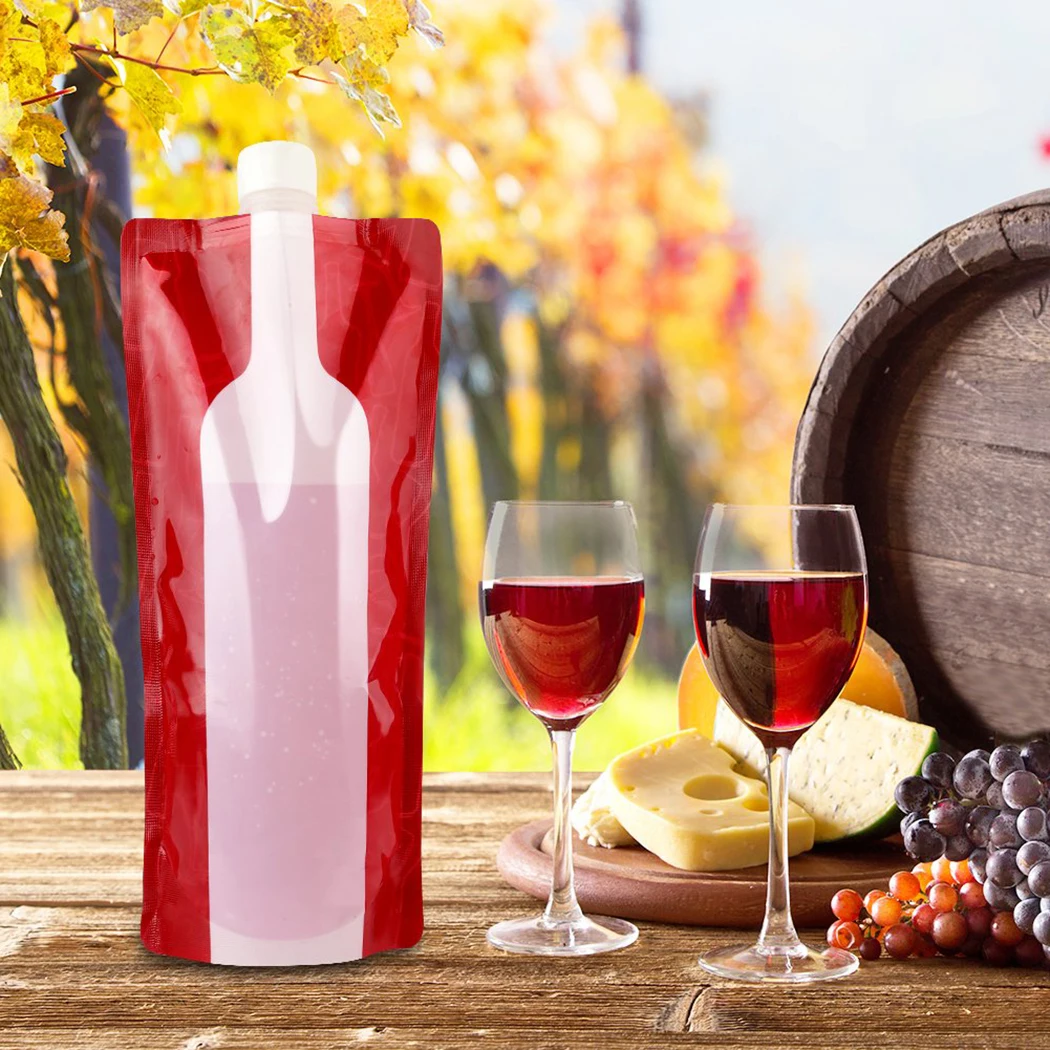 25.4oz Wine Bag Unbreakable Flask Travel Gear Wine Bottle Pouch Hip Flask Liquid Proof Bag Plastic Foldable Reusable Wine Bottle