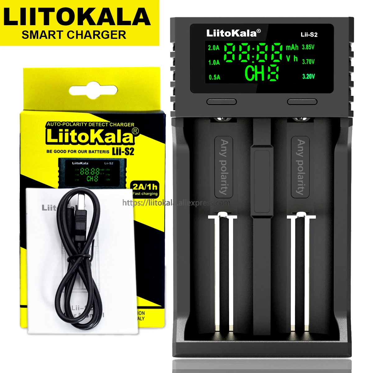 Liitokala Lii-S2 Lii-202 Lii-402 Lii-S4 3,7 V 3,2 V 3,85 V 1,2 V AA/AAA 26650 14500 16340 25500 18650 Inteligentna ładowarka do baterii litowej