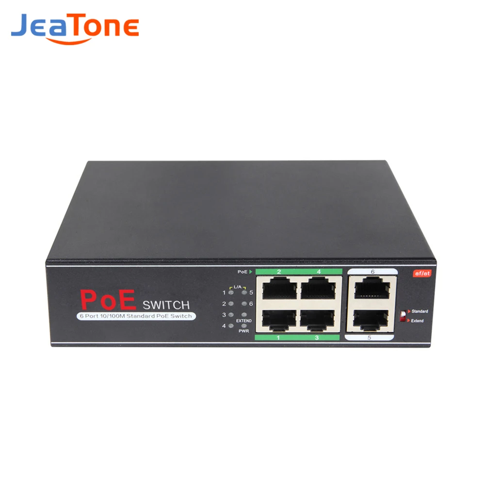 Jeatone PoE Switch 2+4Port Net Work Switch IP Ethernet IEEE 802.3af/at Suitable for IP Camera/Wireless AP/CCTV Camera