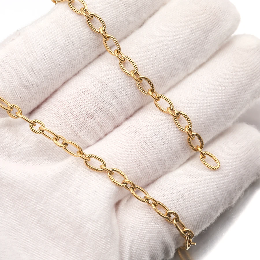 1Meter Stainless Steel Gold Filled Embossed Flat Oval Finale Chain Bulk For DIY Necklace Bracelet Spool Jewelry Making Supplies