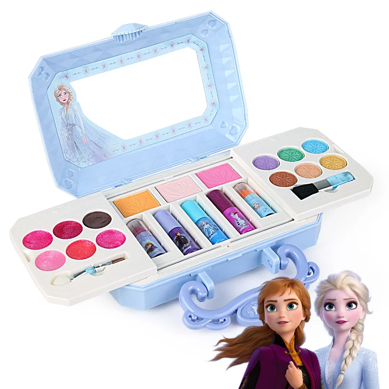 Disney-Juego de cosméticos de frozen 2 para niñas, juguete de belleza con caja, princesa elsa y anna, juguetes de moda, casa de juegos, regalo