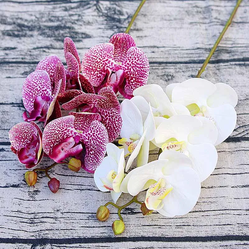 1 Bundle（6 Heads） Plastic Butterfly Orchid Vases for Home Decor Wedding Decorative Plants Christmas Gifts Box Artificial Flowers