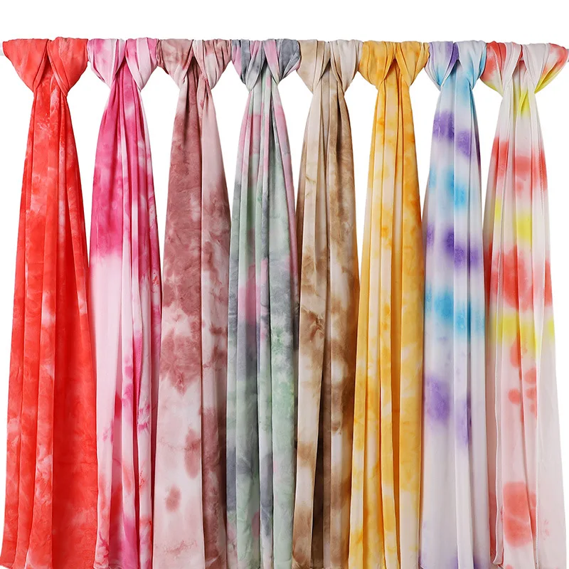 180*70CM Fashion Tie-Dye Printed Chiffon Hijab Scarf Women Muslim Scarves Popular Shawls Wrap Islamic Bandana Turban Headscarf