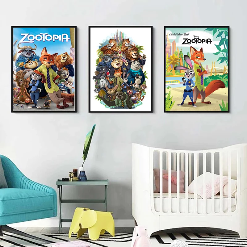 Disney Classic Movie Cartoon Crazy Zoo Canvas Painting Judy and Nick HD Poster Picture Print for Home Children Room Wall Decor