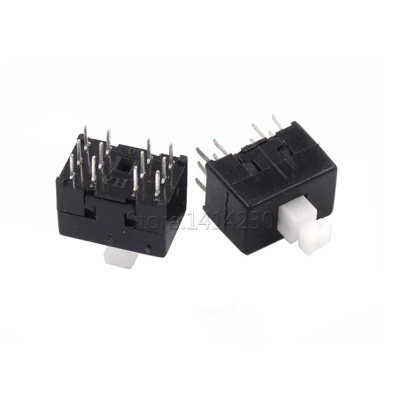 10Pcs DC30V/0.1A Multifunctional Mini Switch Double Row 12 pins self-locking 8.5x8.5x13mm Square Head Black Dual Control Button