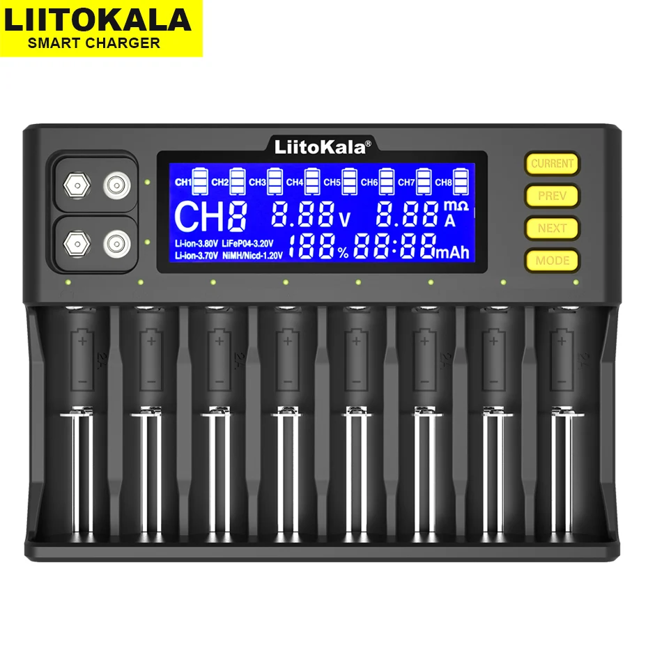 LiitoKala Lii-S8 Battery Charger  Li-ion 3.7V  NiMH 1.2V Li-FePO4 3.2V IMR 3.8V charger  for 18650 26650 21700 26700 AA AAA