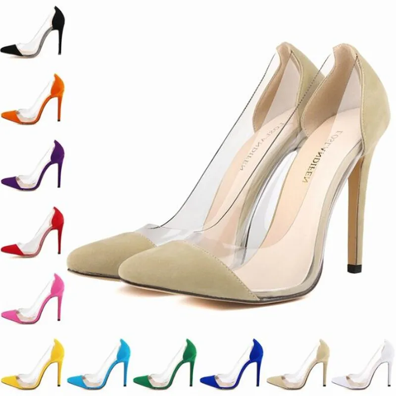 

2023 Women's Thin High heels Sexy Bride Party Wedding Pumps Pointed Toe Flock 11CM Slip On mujer bombas shoes size 35-42