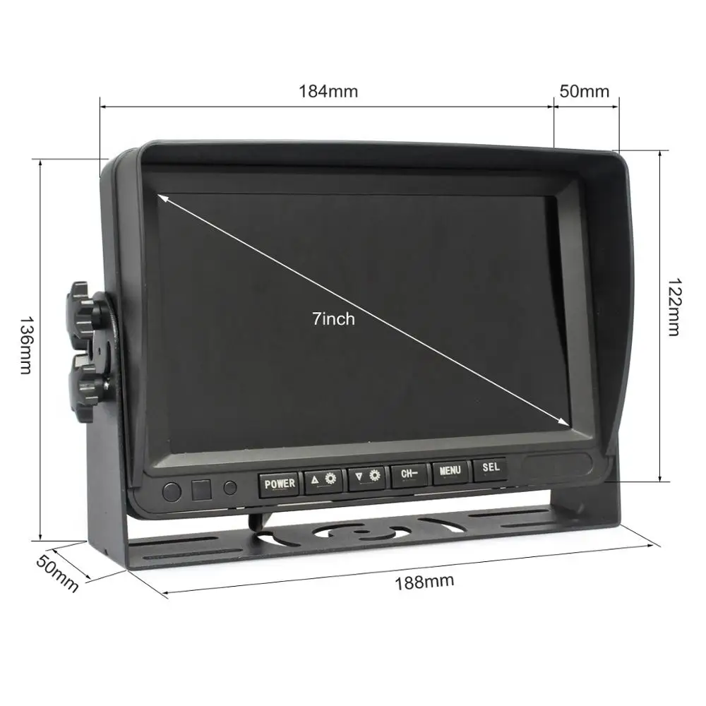 SMALUCK 7inch AHD IPS Car Monitor Rear View Monitor Support 720P 1080P AHD Camera with 2 x 4PIN Video Input 12V-24V DC